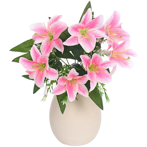 Искусственные цветы Букет лилий 35см 7 цветков розовые_5