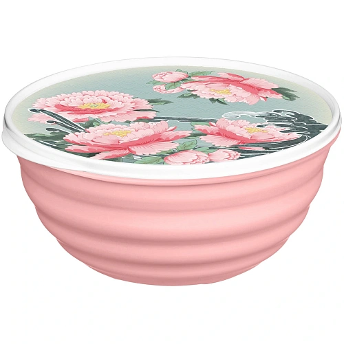 Миска "Latina" 1,1л с крышкой с декором "Сад пионов" (розовый) 223152208/04