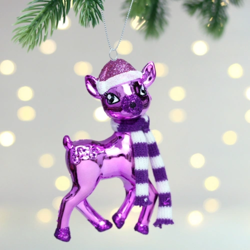 Елочная игрушка "Оленёнок в шапочке" 7*4*13 см, Фиолетовый