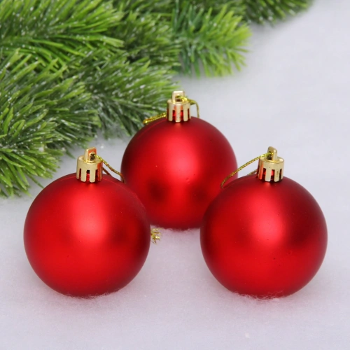 Новогодние шары 6 см (набор 3 шт) "Матовый", красный
