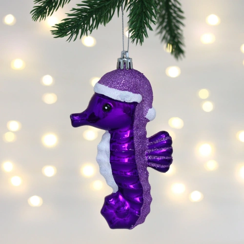 Елочная игрушка "Морской конек" 8*4*14 см, Фиолетовый