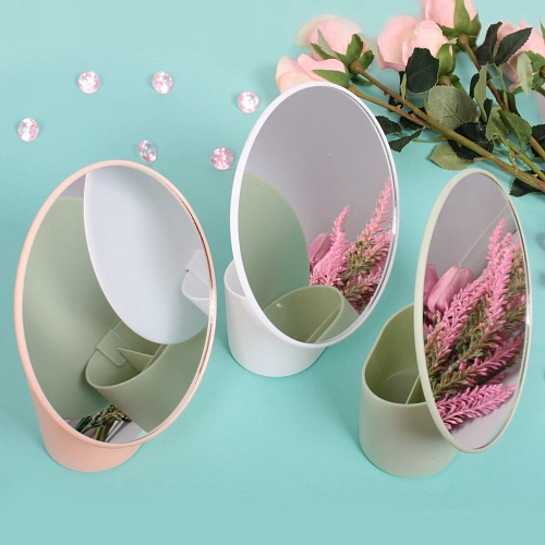 Зеркало настольное с органайзером для косметики Beauty - Look, цвет белый, зеленый, персиковый и голубой, d-165см, 19см_12