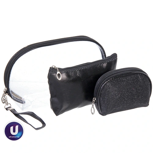 Косметички 3шт "ФРАТЕЛЛИ", цвет черный, 24*16*8см (лейбл Ultramarin)