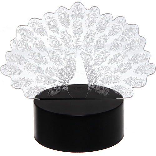 Светильник ночник 3D-Павлин на пластиковой подставке, с включателем USB_3