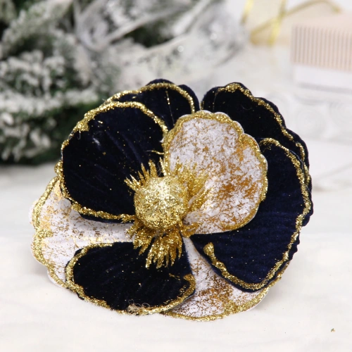Украшение новогоднее "Пуансеттия - Нежность" 15 см, Сапфир/Золото