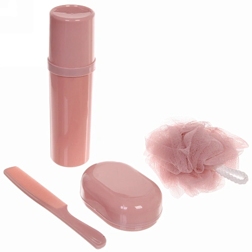 Набор банный дорожный 4шт Traveler - Cactus, (мочалка, футляр 2шт, расческа), микс три цвета, 211,356,5см,_6