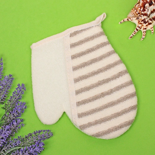 Мочалка - варежка массажная SANTA MONIKA - BOKALLI, цвет белый  серый, 2218см (ZIP пакет)_3