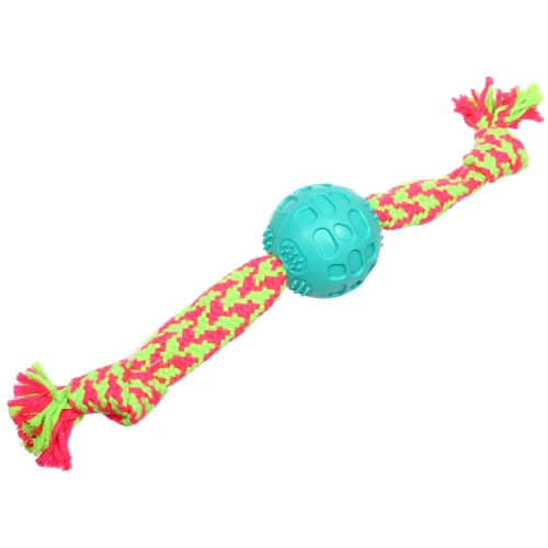 Игрушка-канат для всех пород собак с мячиком "Счастливый хвост!", цвет ярко-зеленый, 40*6см/95гр