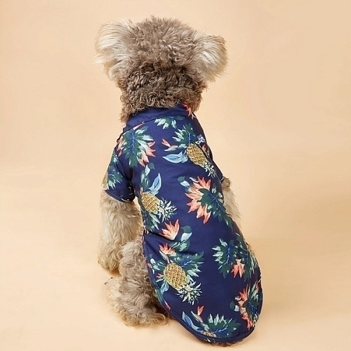 Рубашка для собак и кошек малых и средних пород СТИЛЬНЫЙ БРО, цвет синий, принт ананасы с цветами, размер M_10