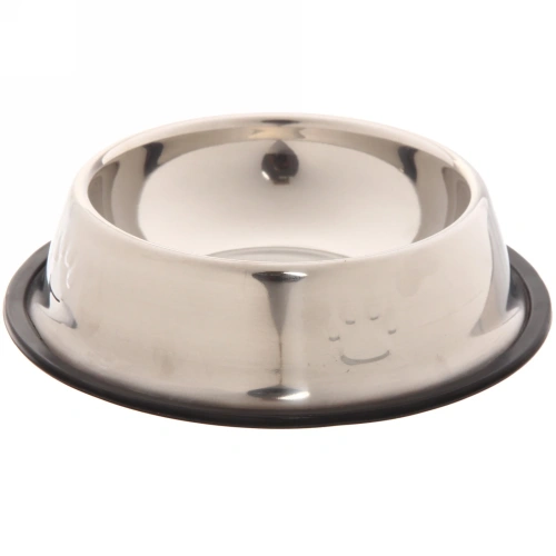 Миска металлическая для животных "ЛАПКИ", чёрный пластиковый ободок, размер М, 17,5*5см/270мл