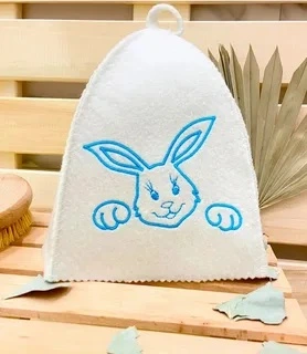 Шапка банная детская классическая  с вышивкой "Крош", цвет белый, (без упаковки)