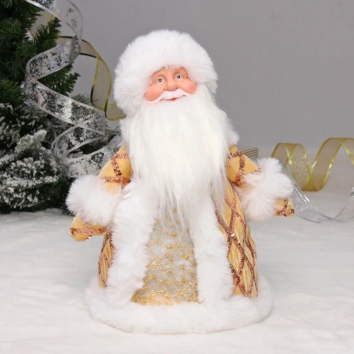 Дед Мороз для подарков и конфет "Куча подарков" 30 см (золотая шубка)