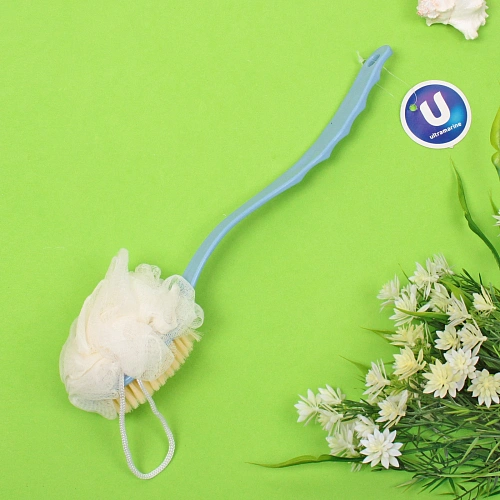 Мочалка массажная PREMIUM - FARGO, на пластиковой ручке, цвет голубой, 3510см (лейбл Ультрамарин)_3