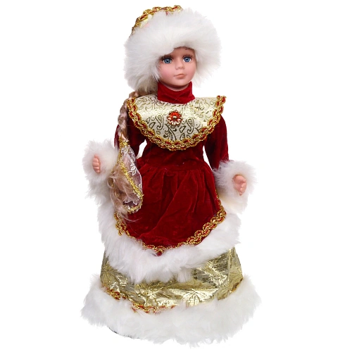 Снегурочка Новогодняя пьеса 40 см в красной шубке_4