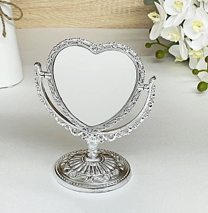 Зеркало настольное в пластиковой оправе "Версаль - Сердце", цвет серебро, двухстороннее,17см