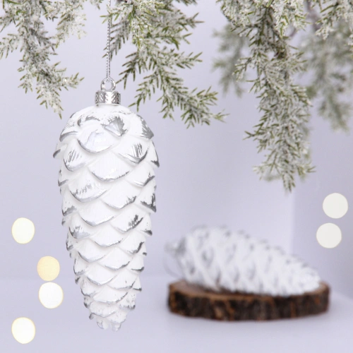 Ёлочные игрушки VERSAILLES "Снежные шишки" 14*6 см (набор 2 шт), Белый/серебро