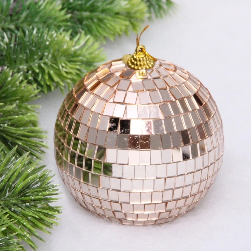 Новогодний шар 10 см "Shining Disco", Розовое золото