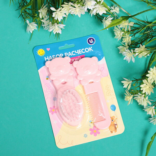 Набор детских расчёсок 2 шт Baby magic, цвет розовый, (блистер ультрамарин)_3