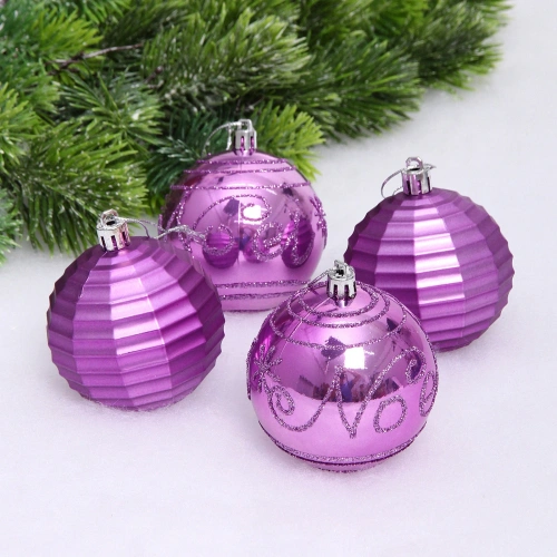 Набор шаров "Зимний коллаж" 7 см (в наборе 4 шт), Сиреневый