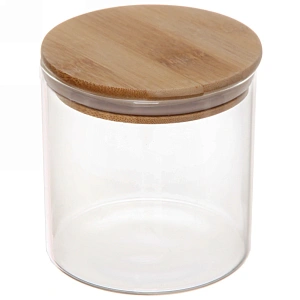 Банка для продуктов стеклянная 650мл "Хай-Тек" с бамбуковой крышкой 10*11см