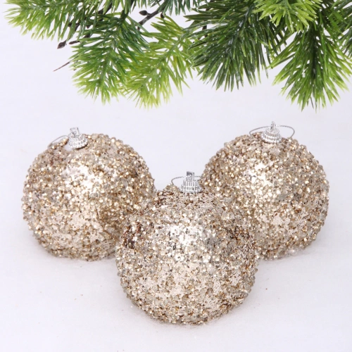 Новогодние шары "GLAME - Искра" 8 см (набор 3 шт), Шампань