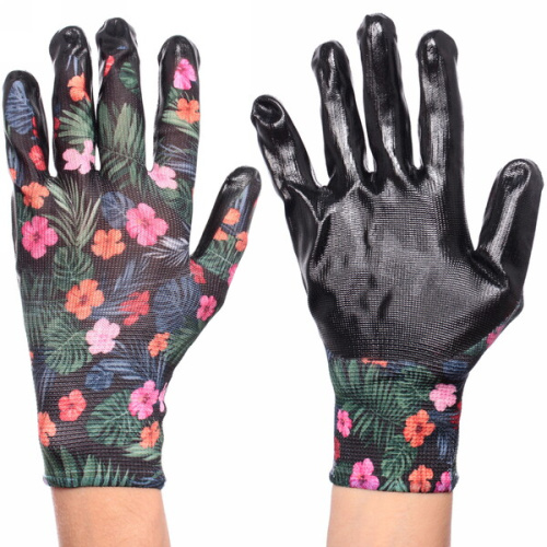 Перчатки нейлоновые "Фантазия-Тропики" с резиновым  покрытием полуоблитые 8 р-р ДоброСад