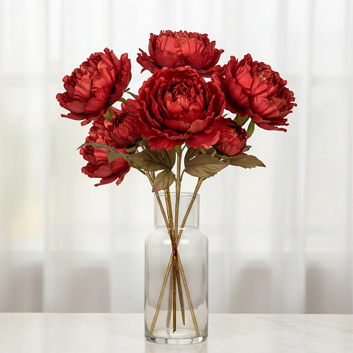 Искусственные цветы FLOWERS GLAMOUR 60см Пионы 2 цветка красные_10