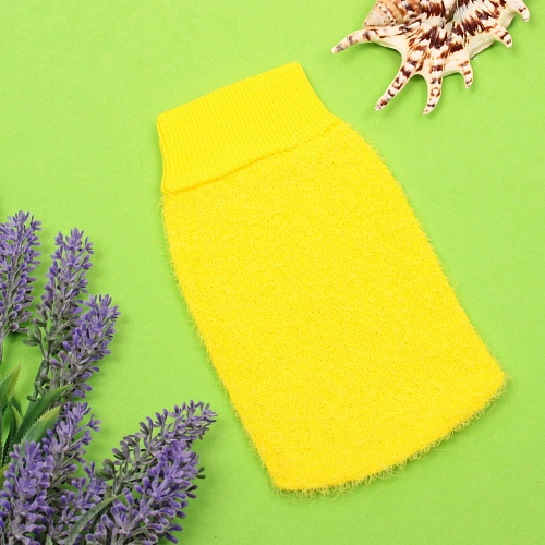 Мочалка - варежка массажная жёсткая SANTA MONIKA - VERANOVA, цвет лимонный, 2013см (ZIP пакет)_4