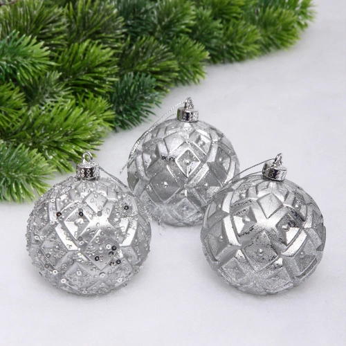 Новогодние шары VERSAILLES "Калипсо" 8 см (набор 3 шт), Серебро