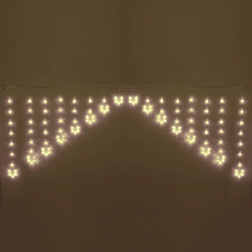 Гирлянда для дома БАХРОМА 2,5м*1/0,1м 136 ламп LED, с насадками Снежинка, 8 реж,IP-20, Теплый белый (возможность соединения)