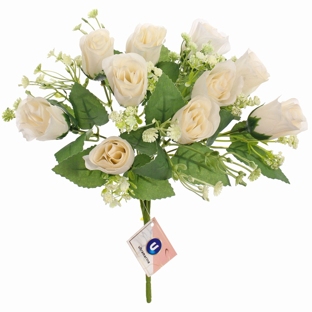 Искусственные цветы "Букет роз" 32см 10 цветков белые