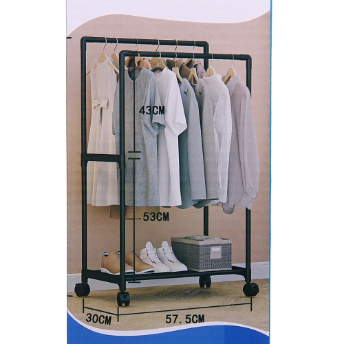 Вешалка гардеробная напольная на колёсах с блокировкой двойная ПЕРФЕКТХАУС, цвет черный, нагрузка до 15 кг, 57530115см_7