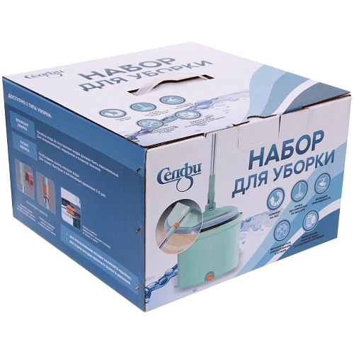 Набор для уборки СелфиИдеальная уборка(ведро с отжимом, швабра, две насадки) в цветной коробке_24