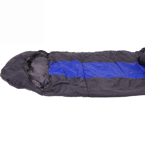 Спальник одеяло с капюшоном 21070см 1400гр серо-синий +0С_4