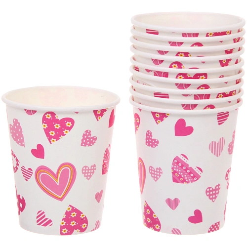 Стакан бумажный 0,2л в наборе 10 шт "Сердечки"