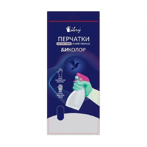 Перчатки латексные хозяйственные биколор Libry мятно-белые L 144/12