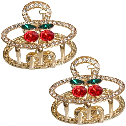 Заколка-краб для волос 2шт AKS - DesignPRO, вишенки, овал, цвет золото и хром, 43см_4