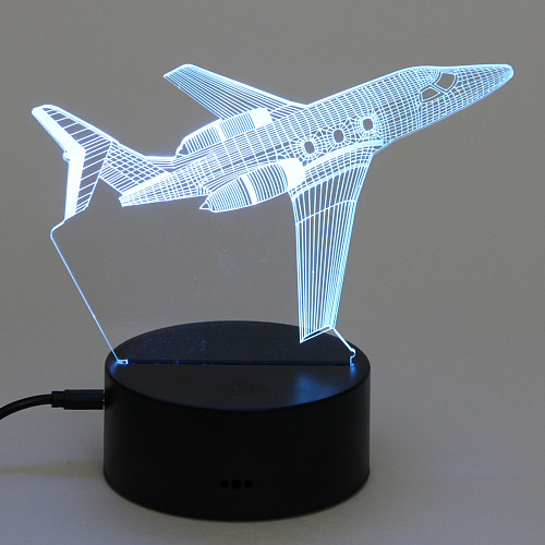 Светильник ночник 3D-Самолёт на пластиковой подставке, с включателем USB_4