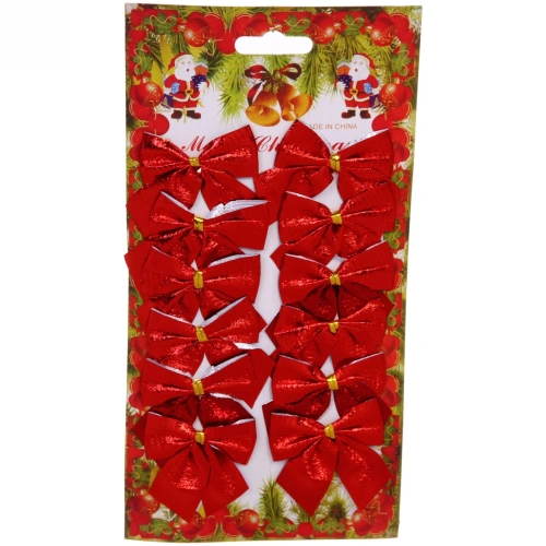 Бант на ёлку "Красный  шик" 6 см (набор 12 шт)