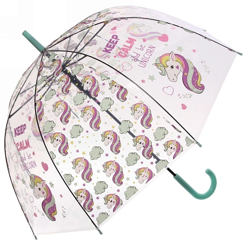 Зонт-трость женский купол Единорог микс 4 цвета, 8 спиц, d-82см, длина в слож виде 82см    _17