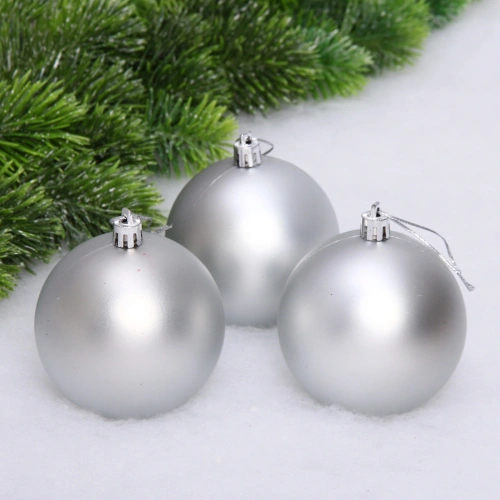 Новогодние шары 8 см (набор 3 шт) "Матовый", серебро
