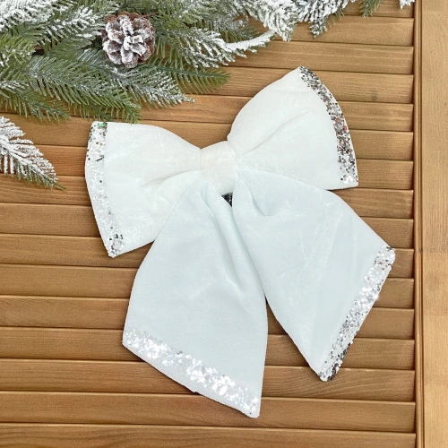 Бант на ёлку "Блеск" 25*30 см, микс (белый/молочный)