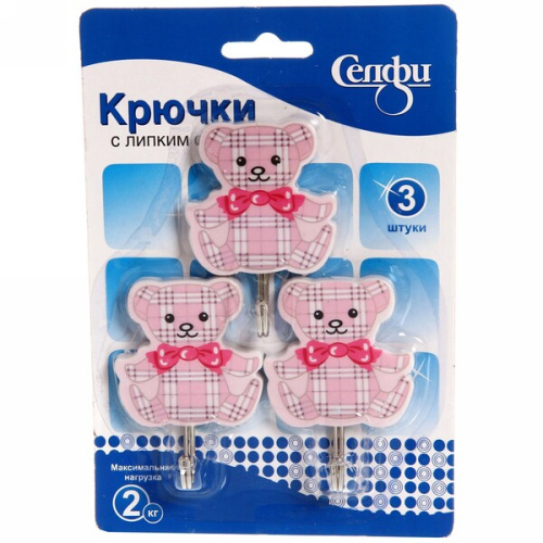 Крючки в наборе 3шт на липкой основе "Мишки", нагрузка 2кг●