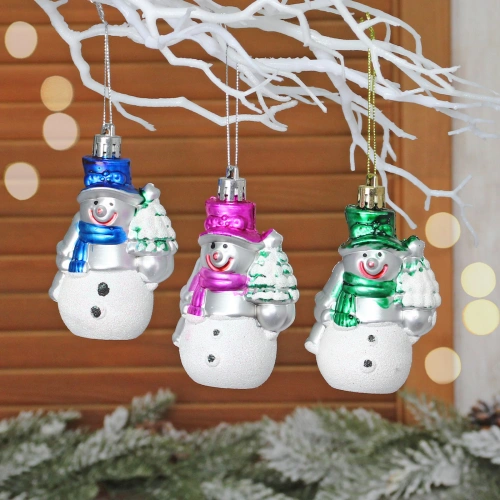 Ёлочные игрушки "Снеговичок с елочкой" 7,5*6,5см (набор 3шт)