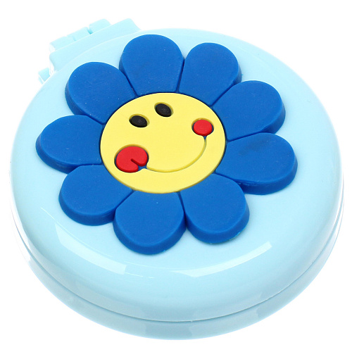 Расческа массажная детская складная Barbariska, с зеркалом, цветочек - улыбашка, разноцветные зубчики, цвет голубой, d-7см_3