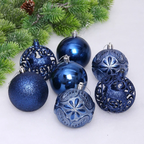 Новогодние шары 8 см (набор 24 шт) "Фактурный микс", сапфир