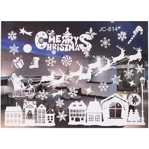 Наклейка на стекло "Зимняя упряжка" 50*35 см (диаметр рулона 4 см)