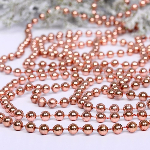 Бусы на елку 2,7м "Шарик" d-6мм, розовое золото (pvc коробка)
