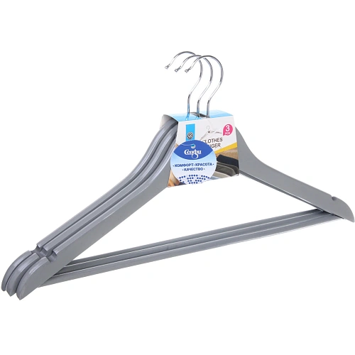 Плечики деревянные с выемками 3шт ИДЕЯДОМА, цвет серый, 4021см (Селфи)_3