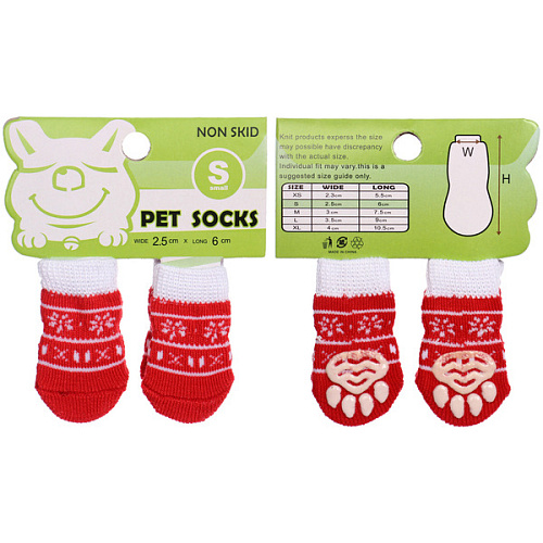 Носочки для животных "LAPUSIK", принт олененок, цвет красный, размер s, 2,5см